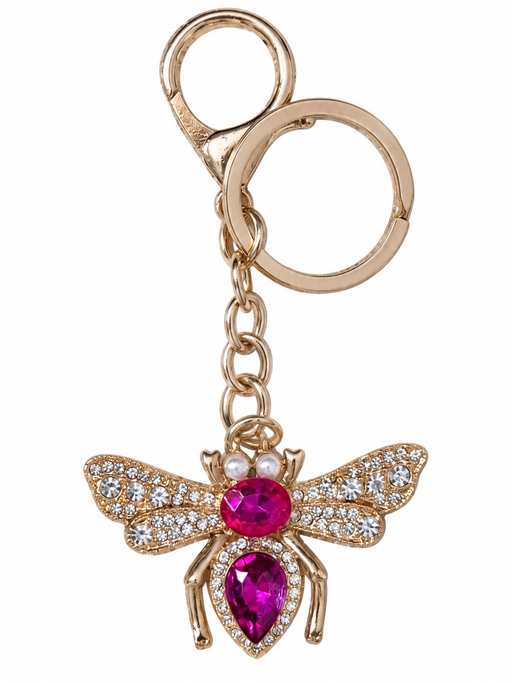 Rhinestone Bee Bag Charm Gold Tone Crystal Insect Keychain Purse Accessory